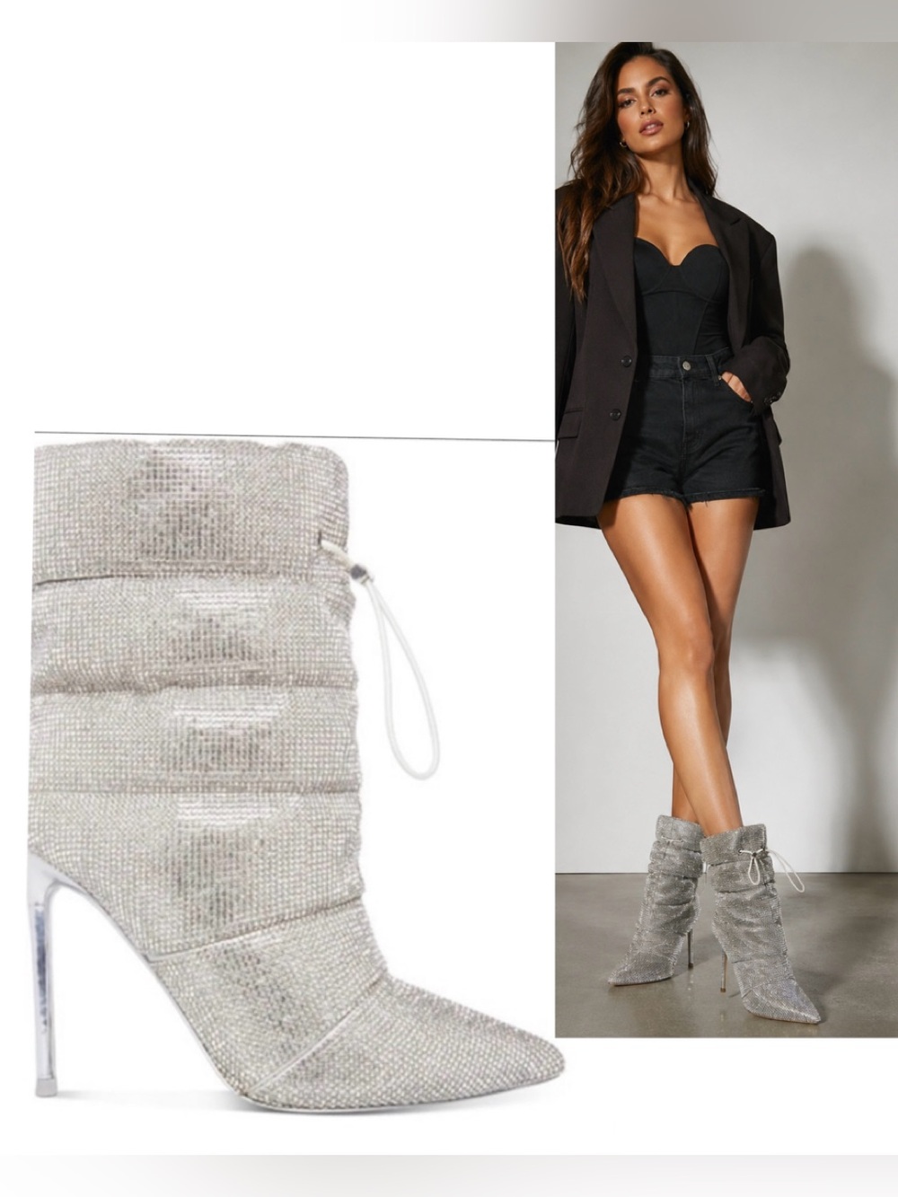 STEVE MADDEN CLOAK-R QUILTED SILVER RHINESTONE DIAMANTÉ EMBELLISHED ANKLE BOOTS
